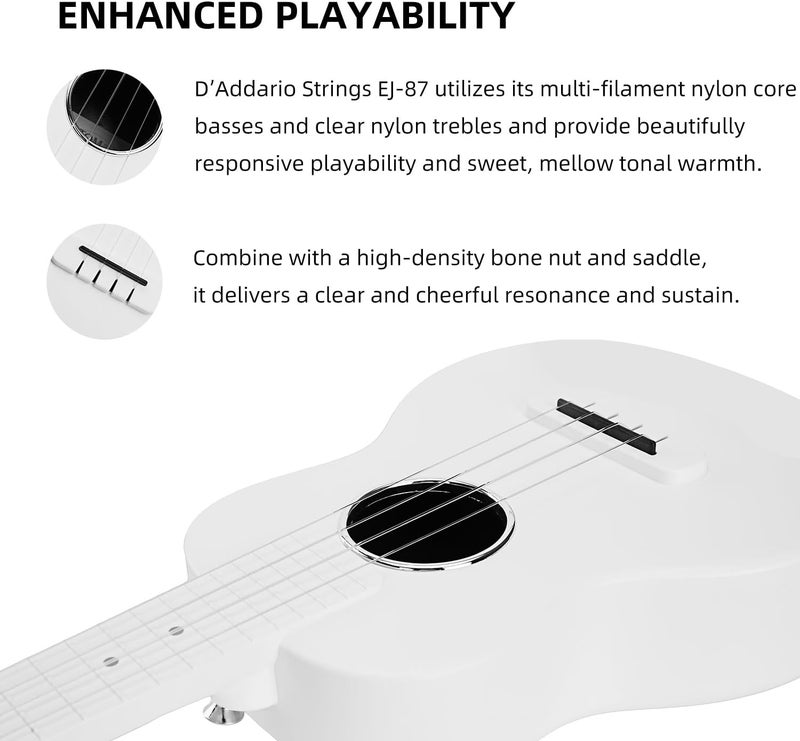 TOM 23" Carbon Fiber Concert Ukulele – Upgraded Ukelele Kit with Quick Locking Strap, Waterproof, Ultra-Lightweight (1.25 lbs), Ideal for Beginners, Professionals & Outdoor Adventures (White) - Image 5